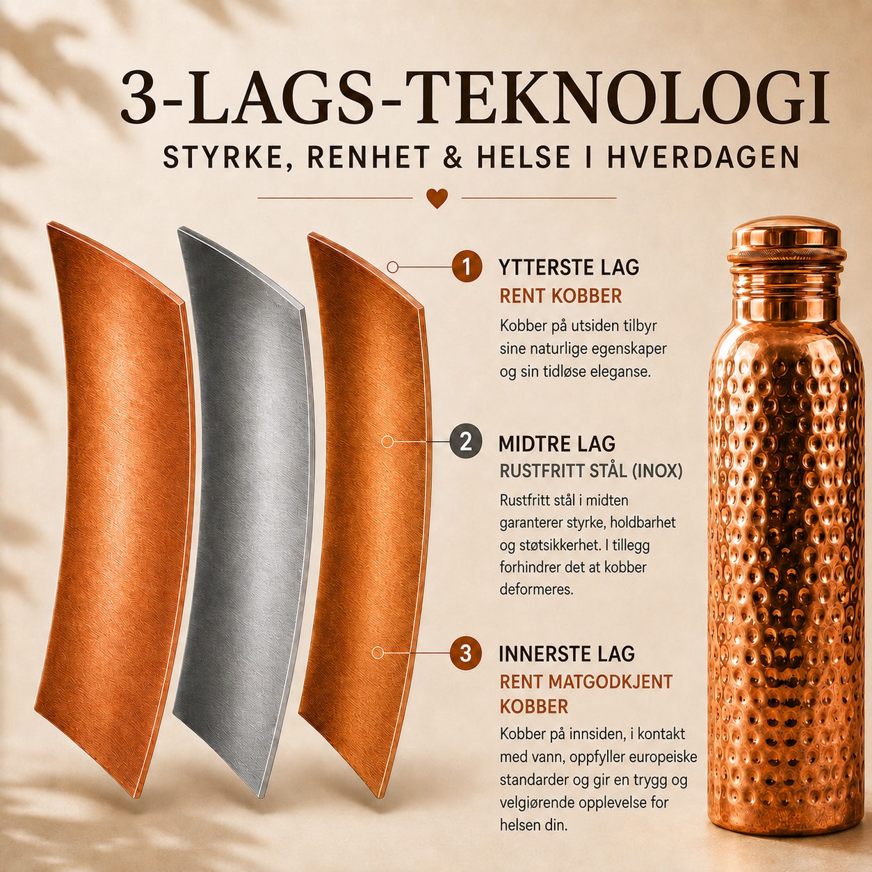 Cu Nordic™ – Kobberflaske | Naturlig renere vann – helt uten plast