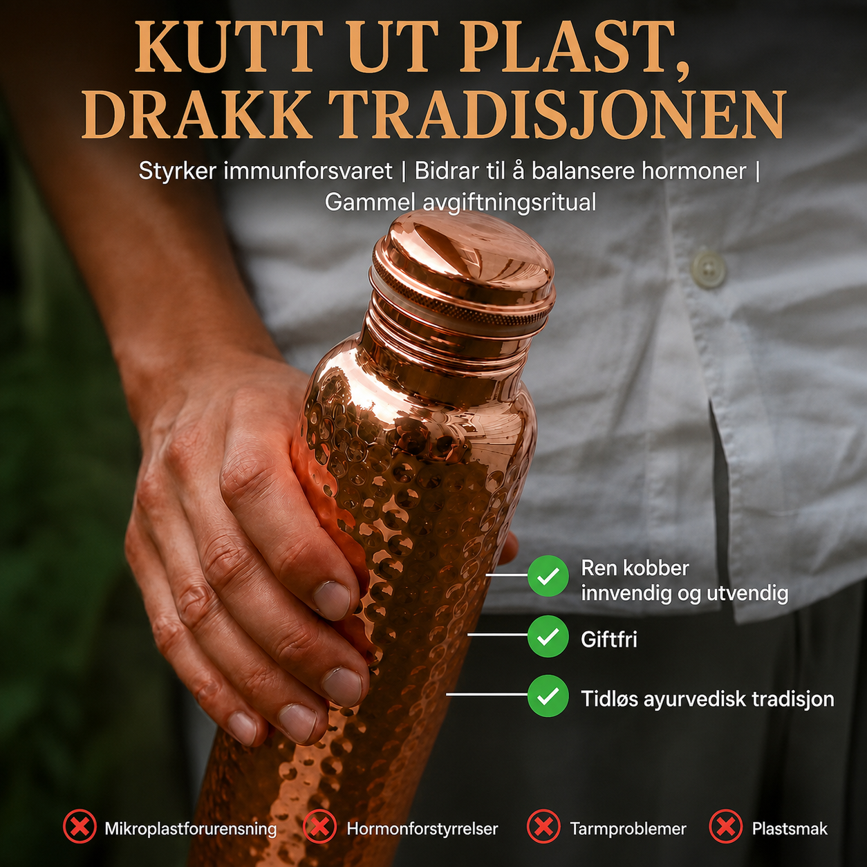 Cu Nordic™ – Kobberflaske | Naturlig renere vann – helt uten plast